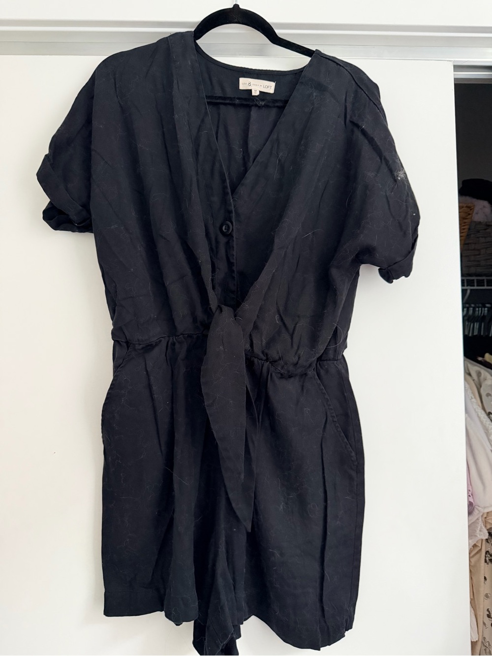 LOFT Short Sleeve Tie-Front Romper